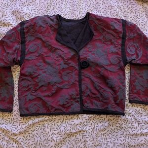 Elegant Bordeaux And Teal Jacquard Jacket